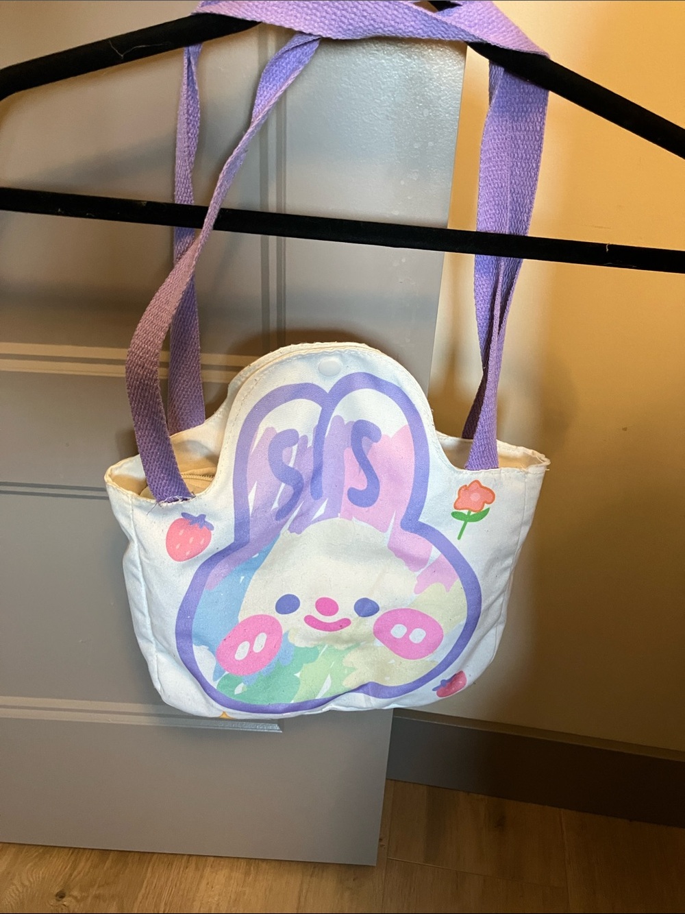 Cute Purple-Handle Bunny Canvas Shoulder Bag